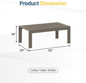 English Elm Outdoor Rectangular Patio Coffee Table Wood Grain Metal Frame for Deck or Garden T6051P586491