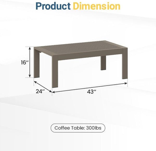 English Elm Outdoor Rectangular Patio Coffee Table Wood Grain Metal Frame for Deck or Garden T6051P586491