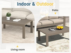 English Elm Outdoor Rectangular Patio Coffee Table Wood Grain Metal Frame for Deck or Garden T6051P586491