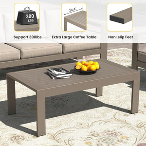 English Elm Outdoor Rectangular Patio Coffee Table Wood Grain Metal Frame for Deck or Garden T6051P586491