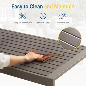 English Elm Outdoor Rectangular Patio Coffee Table Wood Grain Metal Frame for Deck or Garden T6051P586491