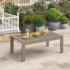 English Elm Outdoor Rectangular Patio Coffee Table Wood Grain Metal Frame for Deck or Garden T6051P586491