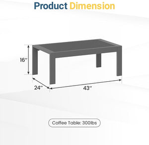 English Elm Outdoor Rectangular Iron Patio Coffee Table with Wood Grain Weatherproof Surface T6051P586503