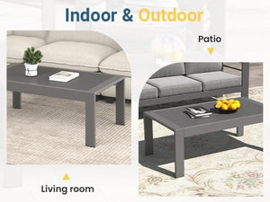 English Elm Outdoor Rectangular Iron Patio Coffee Table with Wood Grain Weatherproof Surface T6051P586503
