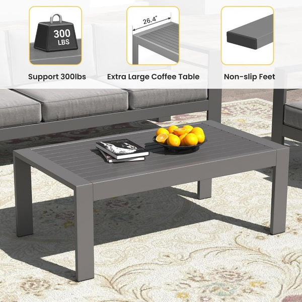 English Elm Outdoor Rectangular Iron Patio Coffee Table with Wood Grain Weatherproof Surface T6051P586503