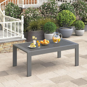 English Elm Outdoor Rectangular Iron Patio Coffee Table with Wood Grain Weatherproof Surface T6051P586503