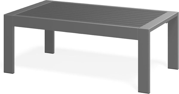 English Elm Outdoor Rectangular Iron Patio Coffee Table with Wood Grain Weatherproof Surface T6051P586503