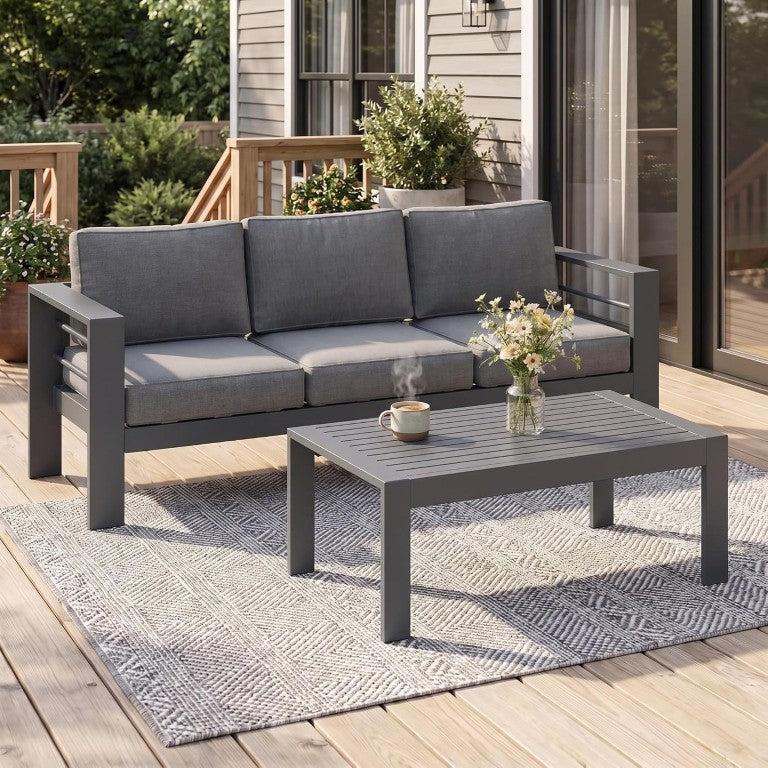 English Elm Metal Outdoor Sofa Set Iron Frame Powder Coated with Thick Olefin Cushions Patio Lounge T6051P586508