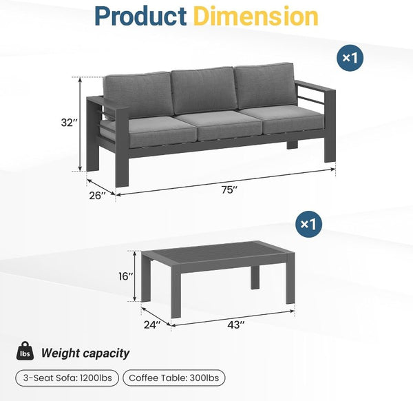 English Elm Metal Outdoor Sofa Set Iron Frame Powder Coated with Thick Olefin Cushions Patio Lounge T6051P586508