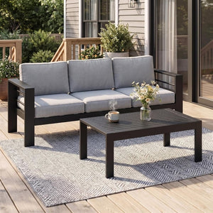 English Elm Metal Outdoor Sofa Set with Iron Frame Olefin Cushions for Patio Balcony Backyard T6051P586514