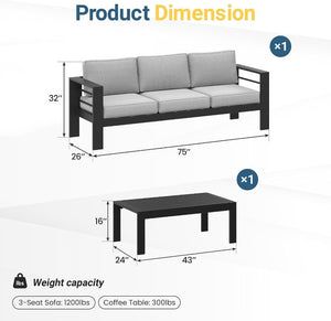 English Elm Metal Outdoor Sofa Set with Iron Frame Olefin Cushions for Patio Balcony Backyard T6051P586514