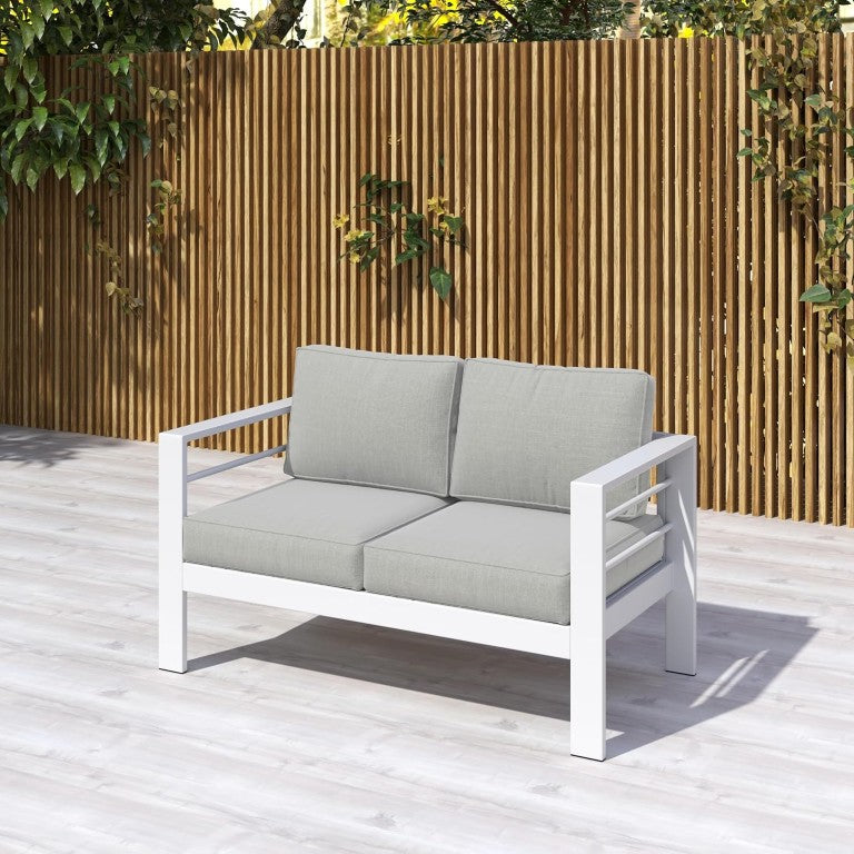 English Elm Aluminum Powder Coated Outdoor Loveseat with Deep Cushions for Balcony Patio Use T6051P586525