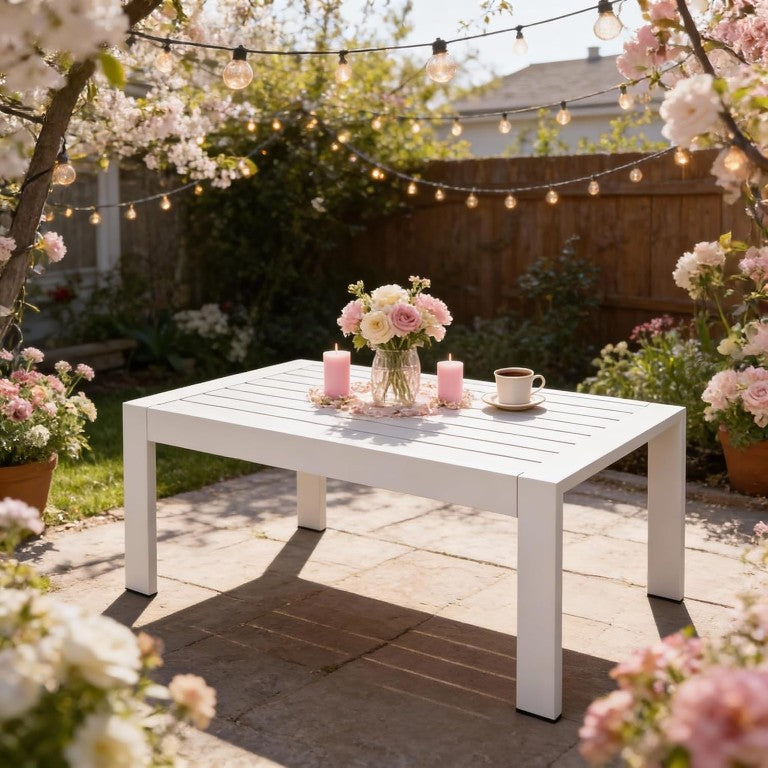 English Elm Aluminum Outdoor Coffee Table Powder Coated Patio Lounge Accent for Deck or Balcony T6051P586560