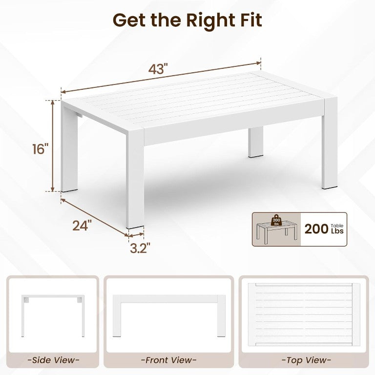 English Elm Aluminum Outdoor Coffee Table Powder Coated Patio Lounge Accent for Deck or Balcony T6051P586560