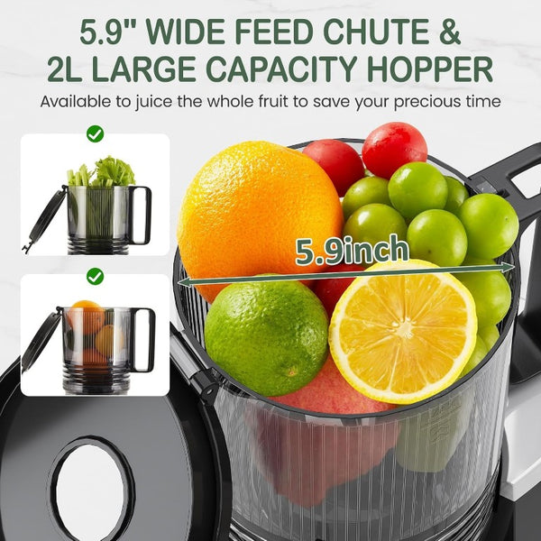 English Elm Slow Masticating Cold Press Juicer with Wide Feed Chute for Whole Fruits and Greens T6051P587396