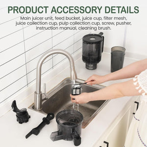 English Elm Slow Masticating Cold Press Juicer with Wide Feed Chute for Whole Fruits and Greens T6051P587396
