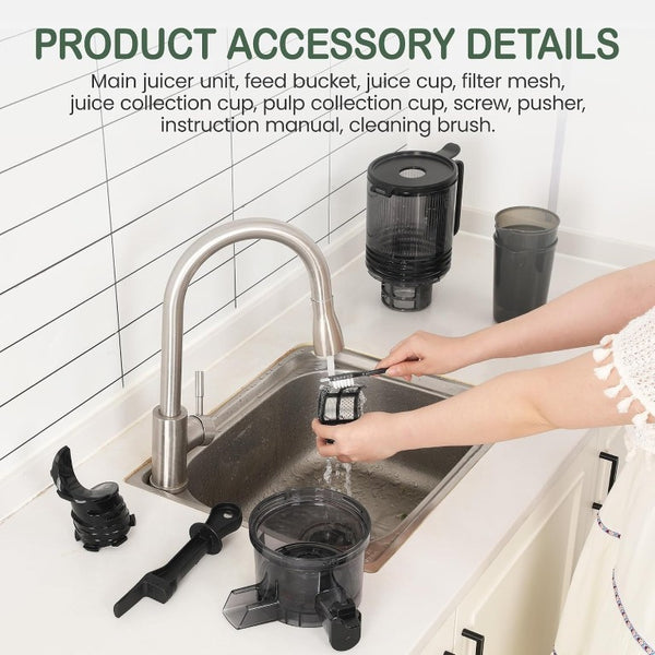 English Elm Slow Masticating Cold Press Juicer with Wide Feed Chute for Whole Fruits and Greens T6051P587396