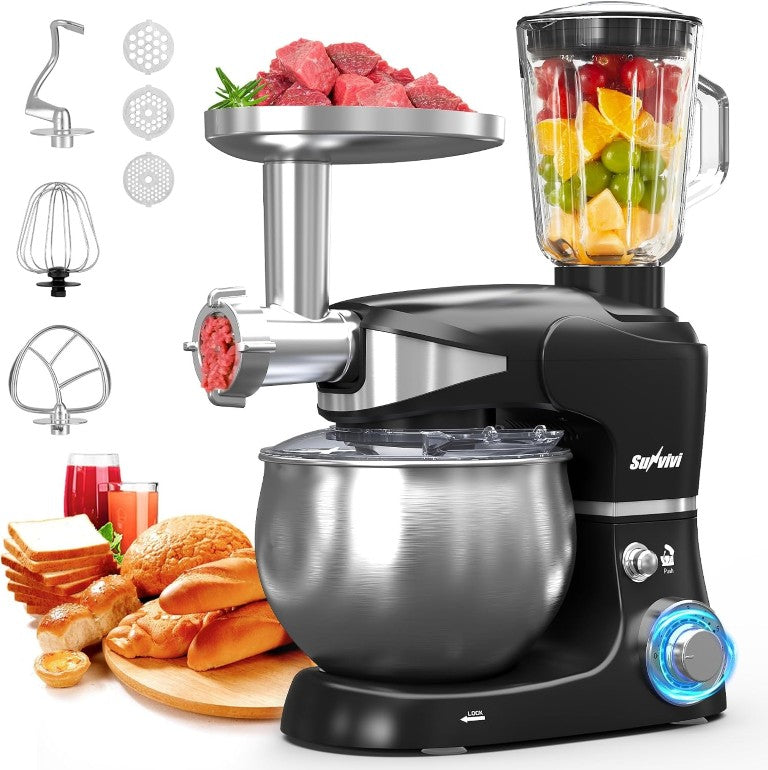 English Elm 6-In-1 Tilt-Head Stand Mixer with 6.5Qt Steel Bowl Dough Hook Blender Pasta Grinder T6051P588277