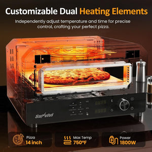English Elm Pizza Oven Electric Countertop with 750F Heat Six Presets Stone and Peel Included T6051P588833