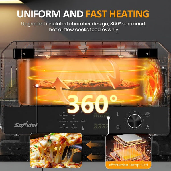 English Elm Pizza Oven Electric Countertop with 750F Heat Six Presets Stone and Peel Included T6051P588833