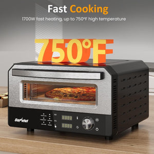 English Elm Pizza Oven Electric Countertop with 750F Heat Six Presets Stone and Peel Included T6051P588833