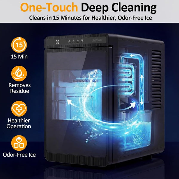 English Elm Clear Countertop Ice Maker Fast Crystal Cubes Self Cleaning Timer LED Home Bar T6051P588873