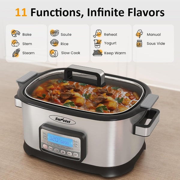 English Elm 11-In-1 Programmable Multicooker 6.5Qt Nonstick Slow Roast Steam Bake Delay Start T6051P589562
