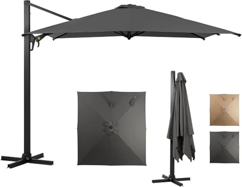 English Elm Outdoor Cantilever Patio Umbrella with Crank Tilt Aluminum Pole UV Polyester Canopy T6051P596187
