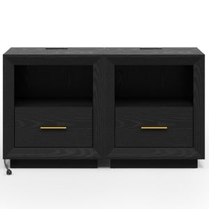 English Elm Nightstand Set of 2 with Built-In Charging Hub Fluted Modern Design for Bedroom Black T6051P603149