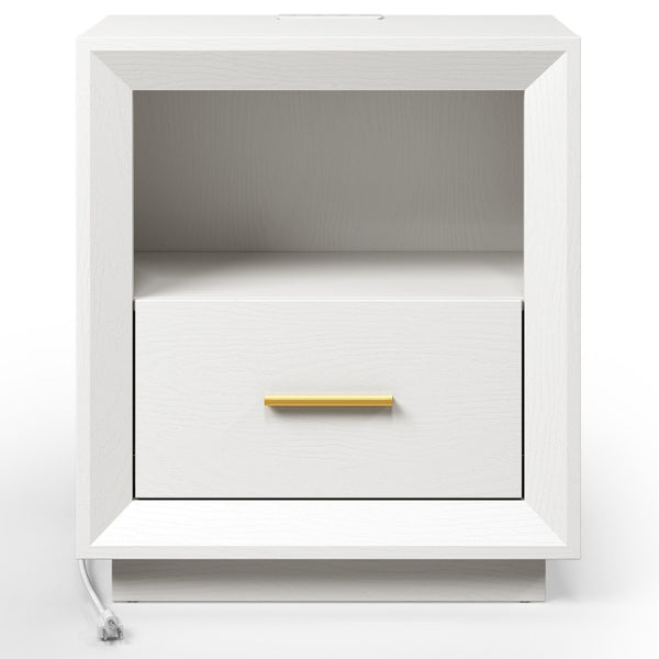 English Elm Nightstand Set of 2 with Built-In Charging Hub Fluted Modern Design for Bedroom White T6051P603193
