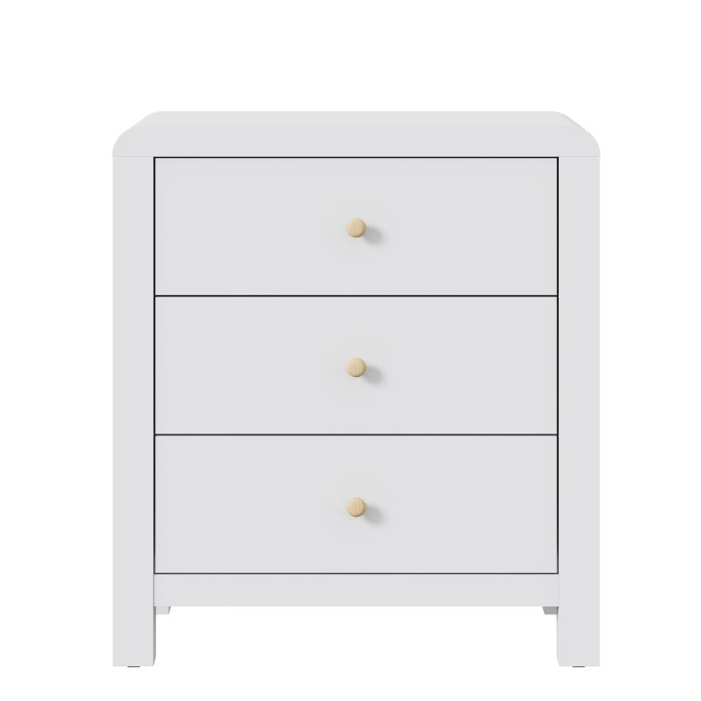 English Elm 3 Drawer Chest with Rounded Edges Smooth Glides Waterproof Top for Bedroom Storage White T6051P603518
