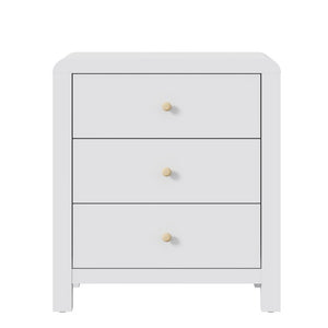 English Elm 3 Drawer Chest with Rounded Edges Smooth Glides Waterproof Top for Bedroom Storage White T6051P603518
