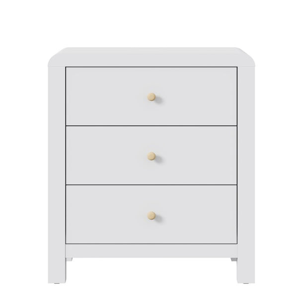 English Elm 3 Drawer Chest with Rounded Edges Smooth Glides Waterproof Top for Bedroom Storage White T6051P603518