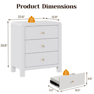 English Elm 3 Drawer Chest with Rounded Edges Smooth Glides Waterproof Top for Bedroom Storage White T6051P603518
