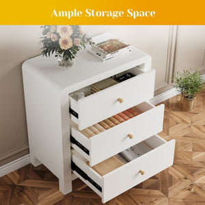 English Elm 3 Drawer Chest with Rounded Edges Smooth Glides Waterproof Top for Bedroom Storage White T6051P603518