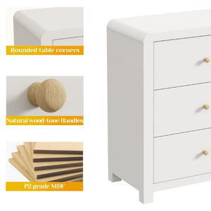 English Elm 3 Drawer Chest with Rounded Edges Smooth Glides Waterproof Top for Bedroom Storage White T6051P603518