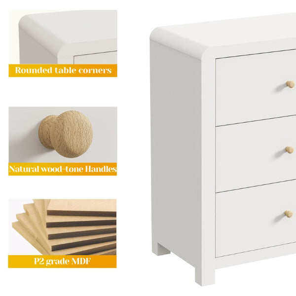 English Elm 3 Drawer Chest with Rounded Edges Smooth Glides Waterproof Top for Bedroom Storage White T6051P603518