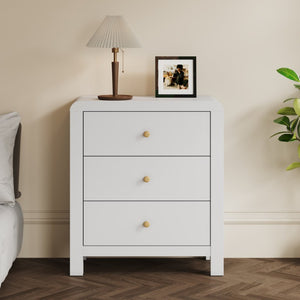 English Elm 3 Drawer Chest with Rounded Edges Smooth Glides Waterproof Top for Bedroom Storage White T6051P603518