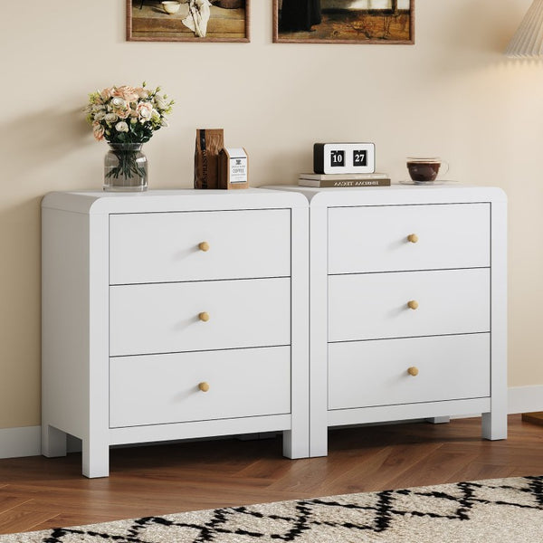 English Elm 3 Drawer Chest with Rounded Edges Smooth Glides Waterproof Top for Bedroom Storage White T6051P603518