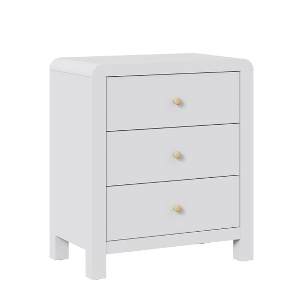 English Elm 3 Drawer Chest with Rounded Edges Smooth Glides Waterproof Top for Bedroom Storage White T6051P603518