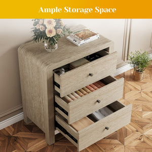 English Elm 3 Drawer Chest with Rounded Edges Smooth Glides Waterproof Top for Bedroom Storage Natural Wood T6051P603528