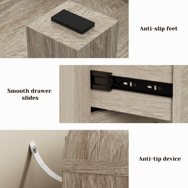 English Elm 3 Drawer Chest with Rounded Edges Smooth Glides Waterproof Top for Bedroom Storage Natural Wood T6051P603528