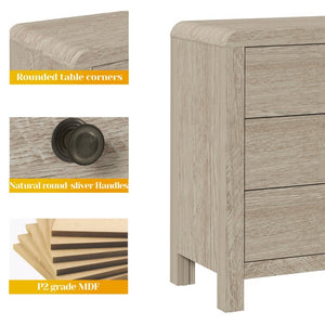 English Elm 3 Drawer Chest with Rounded Edges Smooth Glides Waterproof Top for Bedroom Storage Natural Wood T6051P603528