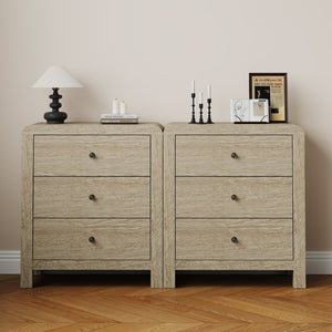 English Elm 3 Drawer Chest with Rounded Edges Smooth Glides Waterproof Top for Bedroom Storage Natural Wood T6051P603528