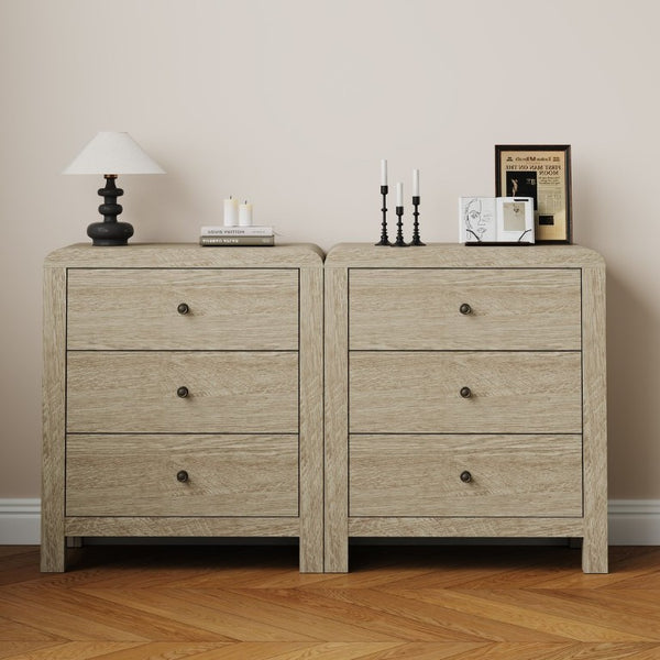 English Elm 3 Drawer Chest with Rounded Edges Smooth Glides Waterproof Top for Bedroom Storage Natural Wood T6051P603528