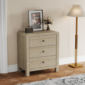 English Elm 3 Drawer Chest with Rounded Edges Smooth Glides Waterproof Top for Bedroom Storage Natural Wood T6051P603528