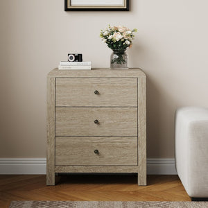 English Elm 3 Drawer Chest with Rounded Edges Smooth Glides Waterproof Top for Bedroom Storage Natural Wood T6051P603528
