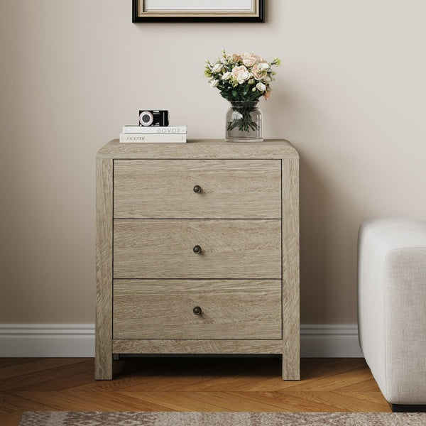 English Elm 3 Drawer Chest with Rounded Edges Smooth Glides Waterproof Top for Bedroom Storage Natural Wood T6051P603528