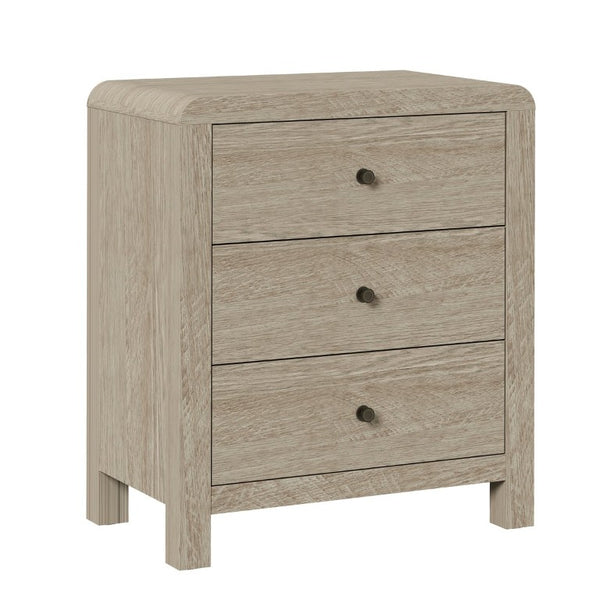 English Elm 3 Drawer Chest with Rounded Edges Smooth Glides Waterproof Top for Bedroom Storage Natural Wood T6051P603528