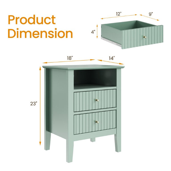 English Elm Fluted Nightstand with Two Drawers Open Shelf and Gold Hardware for Modern Bedroom Decor T6051P604308